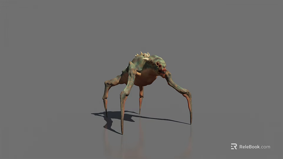 Game Movie Monster Character With Multiple Legs And Spiked Green Brown Body 3d model 