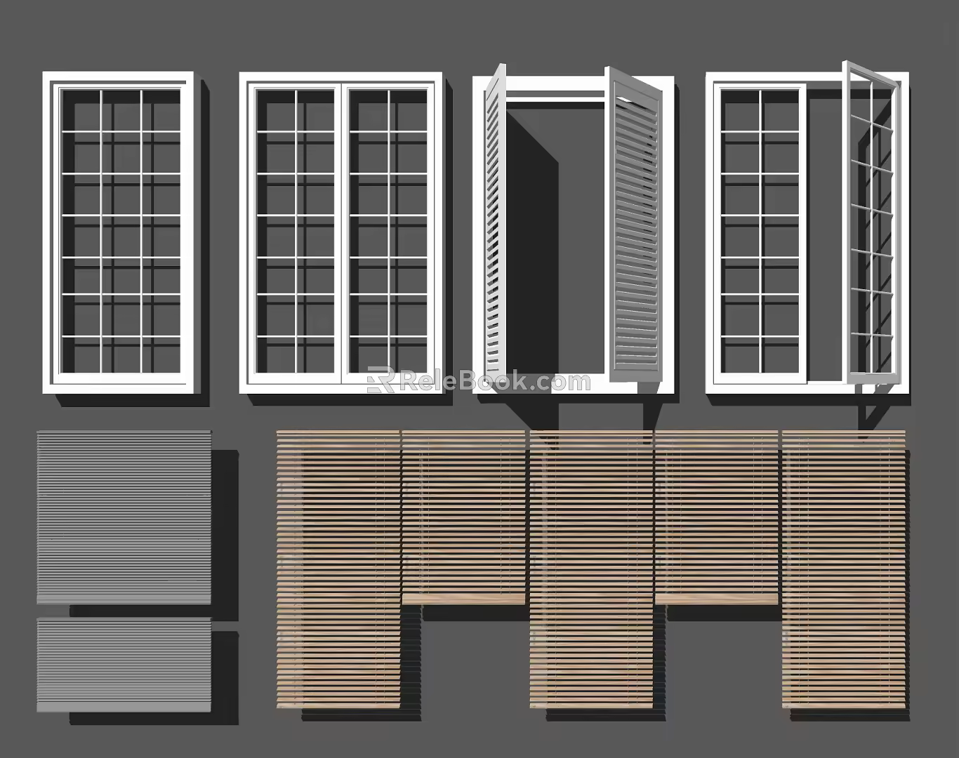 Modern venetian blinds shutter curtain combination 3d model