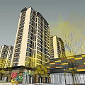Modern High Rise Residential Buildings With Colorful Low Rise Commercial Exterior Design