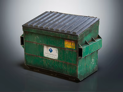 Green Industrial Equipment Storage Container With Corrugated Lid And Identification Labels 3d model