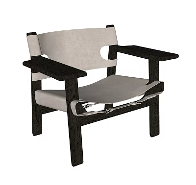 Minimalist Accent Chair With Dark Wooden Frame And Light Upholstered Cushion Armrests 3d model