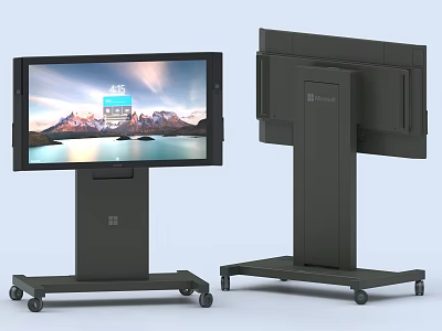Modern Computer Monitor With Mobile Stand Wheels And Display Screen Design 3d model