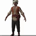 Game And Movie Character With Headscarf Brown Vest Tan Shirt Dark Pants And Leather Sandals