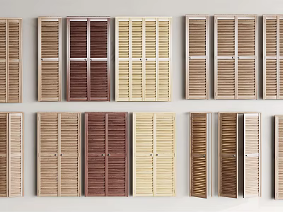 Wooden Sliding Doors With Paneled And Louvered Designs And Natural Color Options 3d model