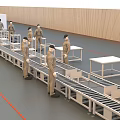 Workers Operating Industrial Equipment On Assembly Line With Conveyor Belt In Factory