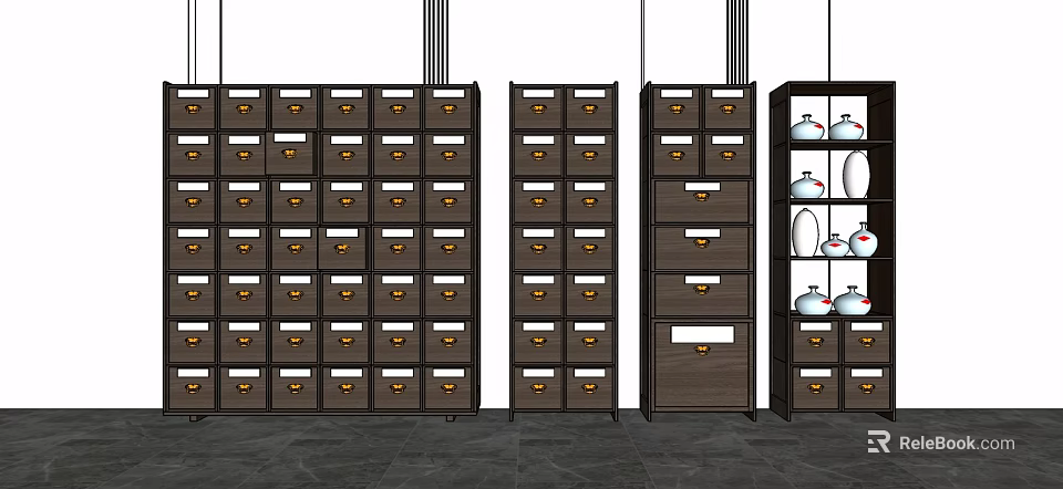Modern Wooden Storage Cabinet Unit with Multiple Drawers and Glass Door Compartments 3d model 
