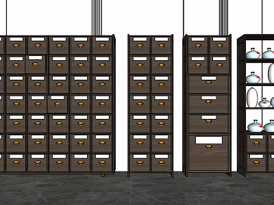 Modern Wooden Storage Cabinet Unit with Multiple Drawers and Glass Door Compartments 3d model
