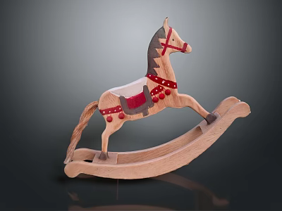 Wooden Building Blocks Rocking Horse with Red Reins Saddle and Handmade Design 3d model