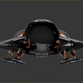Futuristic Flying Spaceship With Streamlined Gray White Orange Design Cockpit And Thrusters