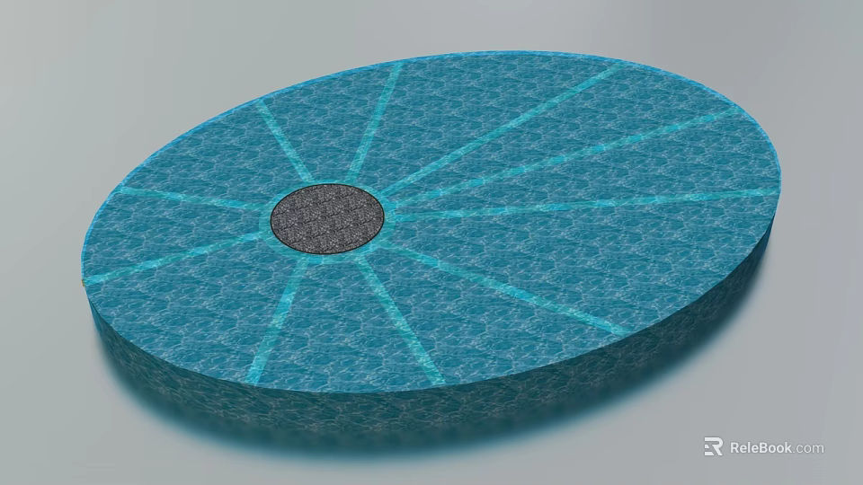 Blue Circular Garden Ornament With Textured Surface Central Dark Circle And Radial Lines Design 3d model 