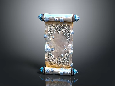 Ornate Decorative Scroll With Blue Accents Shiny Metallic Ends And Intricate Patterns 3d model