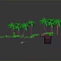 Modern Outdoor Scene With Palm Trees Green Plants And Decorative Elements