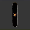 Black Skateboard With Smiley Face Design Wooden Edge And Wheels On Reflective Surface