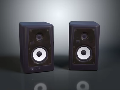 Sleek Black Pair of Computer Speakers With Compact Design And High Quality Audio 3d model