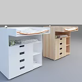 Wooden and White Baby Crib with Storage Drawers and Patterned Mattress