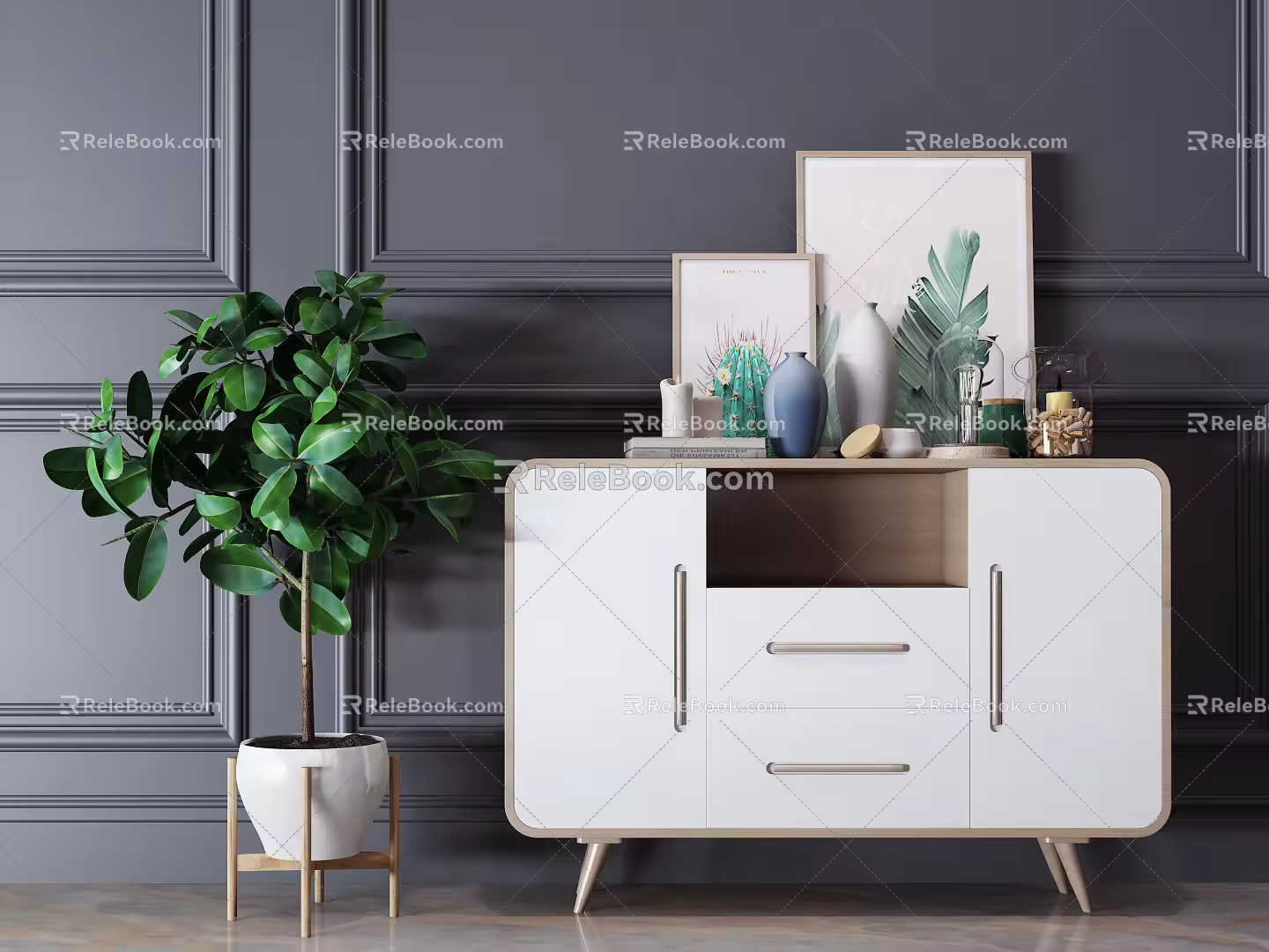 Nordic Sideboard Sideboard Decoration Combination 3d model