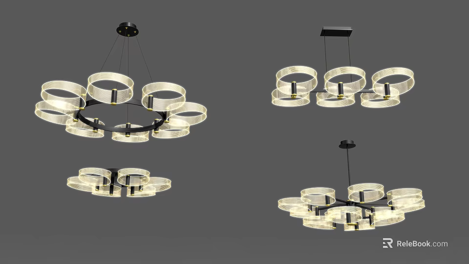 Modern Circular Ring Lighting Fixture Set With Multiple Layers And Warm Glow 3d model