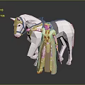 Low Poly Style Woman In Golden Beige Robe Standing Beside White Horse