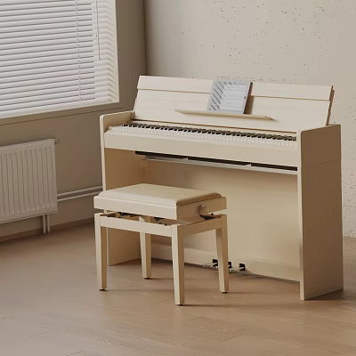 White Piano And Art Supplies In Bright Room With Natural Light And Wooden Floor 3d model