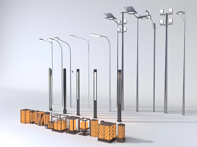 Modern Outdoor Lights Collection Featuring Street Lamps And Various Designs 3d model