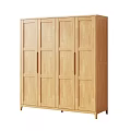 Natural Wood Wardrobe With Four Doors In Bright Room With Wooden Floor And Potted Plant