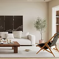 Modern Living Room Interior With White Sofa Wooden Coffee Table And Decorative Wall Art