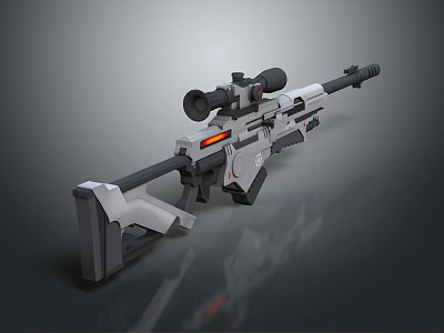 Futuristic Sniper Rifle With Telescopic Sight White Black Body And Red Accent 3d model