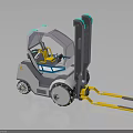 Modern 3D Rendered Forklift With Yellow Forks Gray Cab And Blue Accents