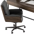 Modern Wooden Office Desk With Black Chair Open Book Notebook Desk Lamp And Vase