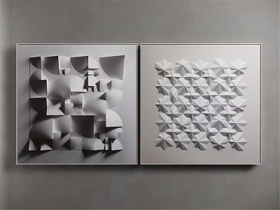 Modern Geometric 3D Wall Art with Gray White Patterns on Gray Background 3d model