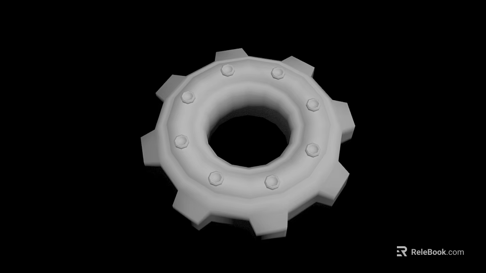 White Gear Shaped Sculpture Carving With Central Hole Decorative Dots And Surrounding Teeth 3d model 