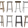 Diverse Design Bar Stools With Wooden Metal Frames And Comfortable Seats 3d model