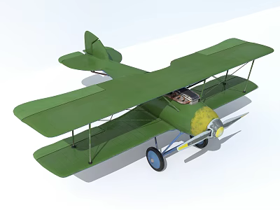 Vintage Green Biplane Passenger Airplane With Yellow Nose And Blue Wheels 3d model Vintage Green Biplane Passenger Airplane With Yellow Nose And Blue Wheels 3d model