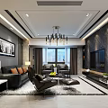 Modern Living And Dining Room Interior With Sofa Coffee Table TV And Chandelier