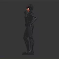 Confident Female Character In Black Tight Combat Suit With Helmet On Dark Background