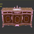 Traditional Wooden Bathroom Vanity With Marble Countertop And Carved Brass Fixtures