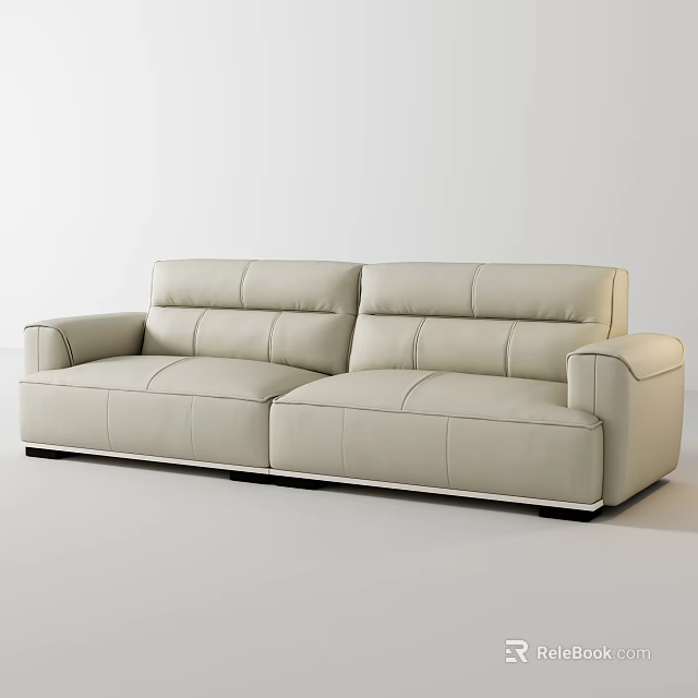 Modern Three Seater Sofa With Light Colored Leather Upholstery And Comfortable Sleek Design 3d model 