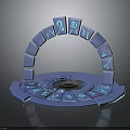 Scene Component Structure With Arc Arranged Glowing Blue Symbols And Circular Base 3d model