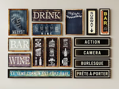Vintage Abstract Paintings With Bar Drink Wine Typography Wall Art Decor 3d model