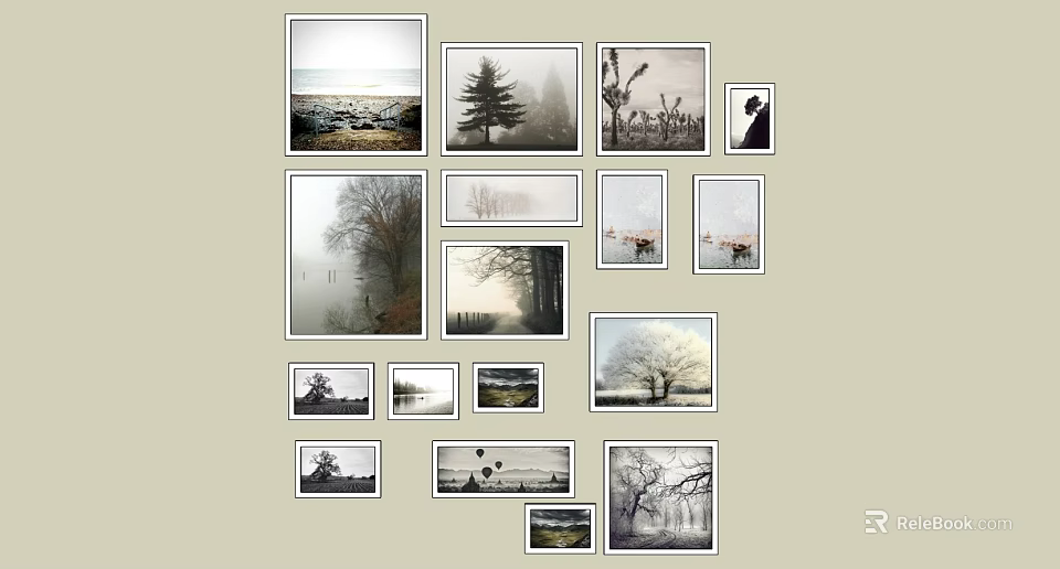 Stylish Photo Wall With Various Nature Scenery And Tree Landscape 3d model 