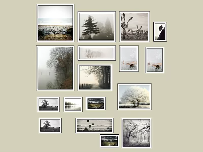 Stylish Photo Wall With Various Nature Scenery And Tree Landscape 3d model