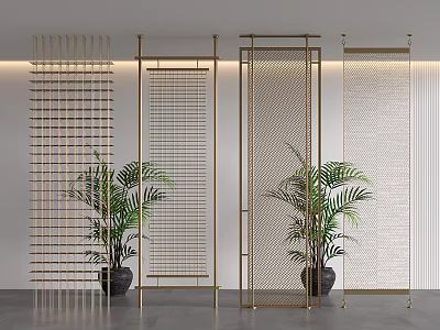 Modern Room Dividers With Metal Frames And Decorative Plants In Interior 3d model