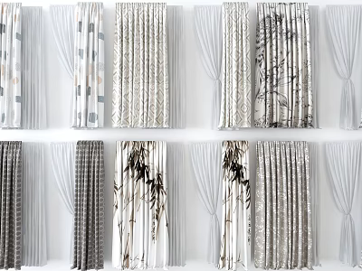 Various Patterned Curtains With Bamboo And Geometric Designs For Home Decor 3d model
