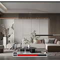 Modern living room sofa coffee table combination single person sofa background wall multi-person corner sofa without main light 3d model
