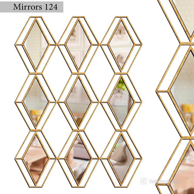 Modern Luxury Decorative Mirror With Gold Frame And Diamond Pattern Design 3d model 