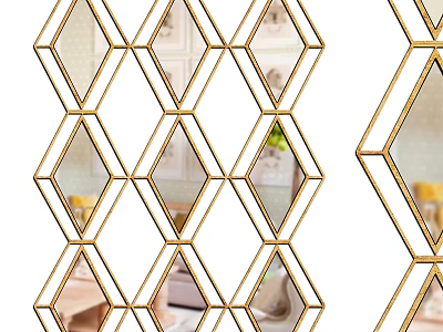 Modern Luxury Decorative Mirror With Gold Frame And Diamond Pattern Design 3d model