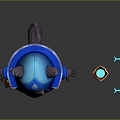 Game Movie Character Cat Like In Blue Hooded Cloak With Magic Flaming Staff And Bag