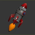 Game Movie Character Rocket With Silver Body Red Nose Tail Fins Blue Window Orange Thruster