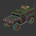 Green Armored Functional Vehicle With Military Equipment And Rugged Tires
