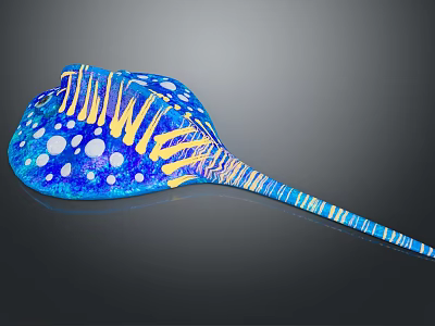 Colorful Blue Stingray With Yellow Stripes White Spots And Long Striped Tail 3d model